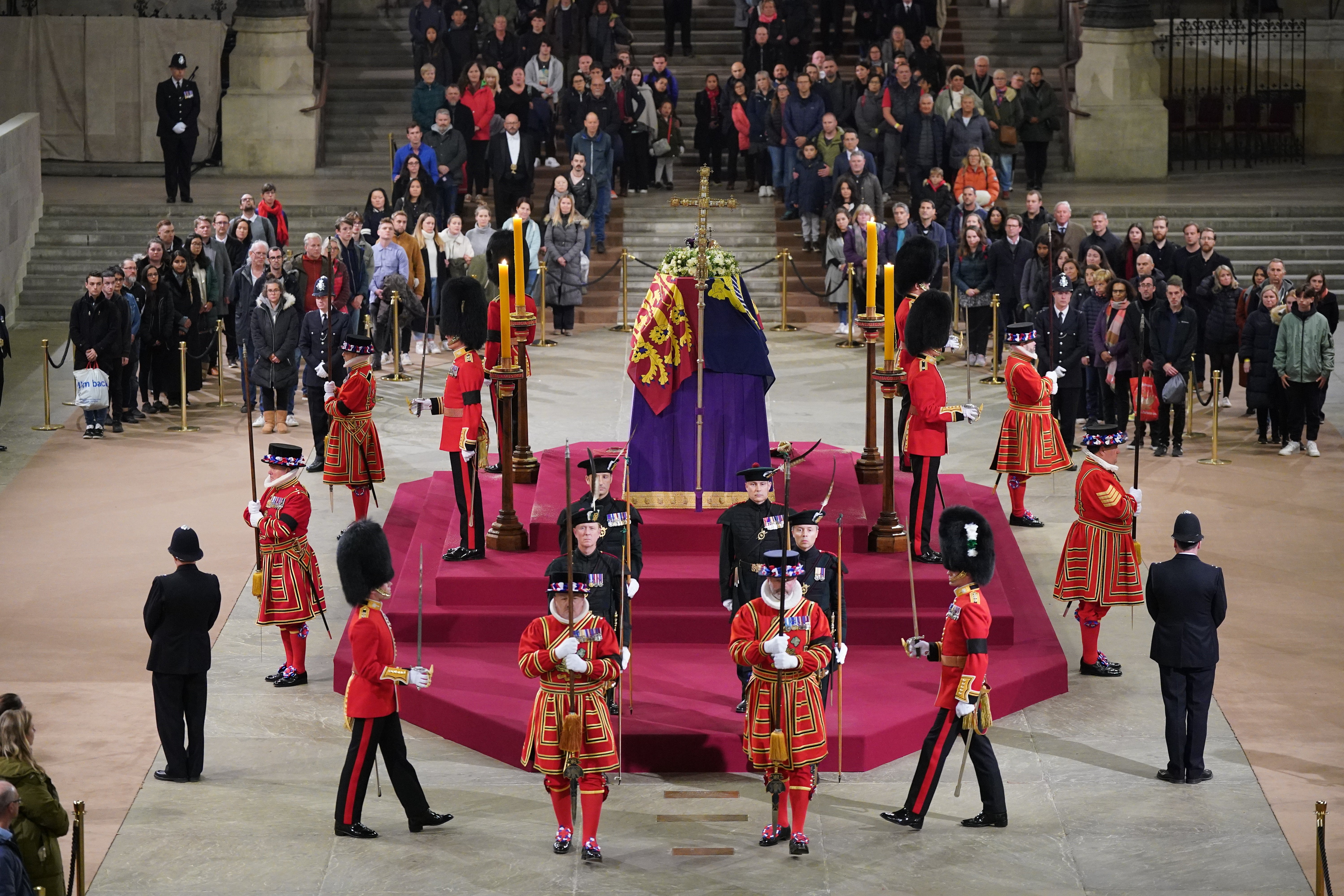 The Queen’s coffin in Westminster Hall (Yui Mok/PA)
