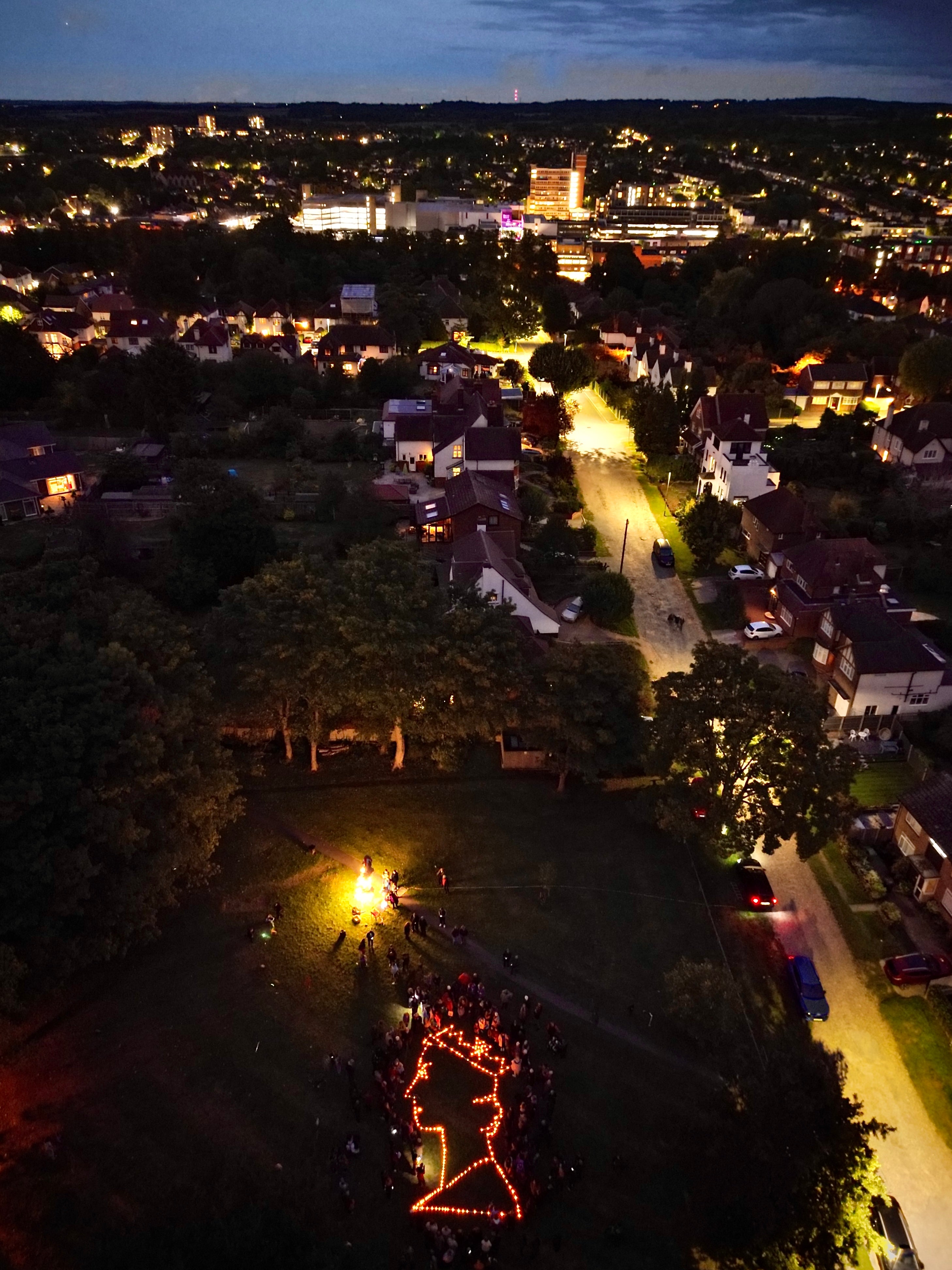 An image of the candles tribute taken using a drone (Knoll Residents Association/PA)