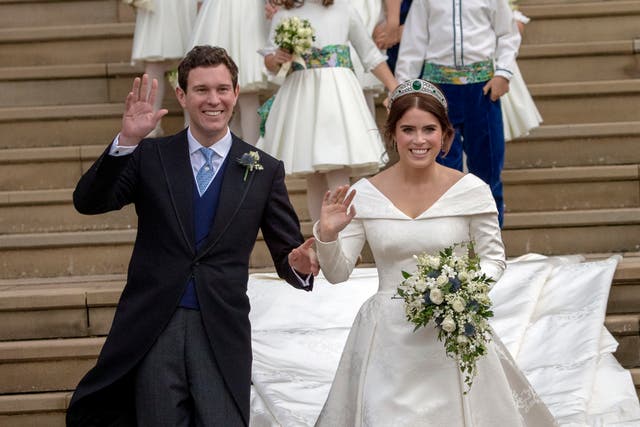 <p>Princess Eugenie and Jack Brooksbank on their wedding day in 2018</p>