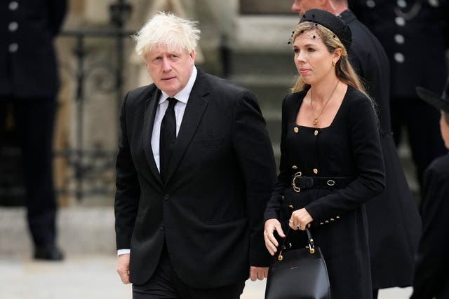 <p>Boris Johnson and Carrie Johnson arrive at the state funeral of Queen Elizabeth II</p>