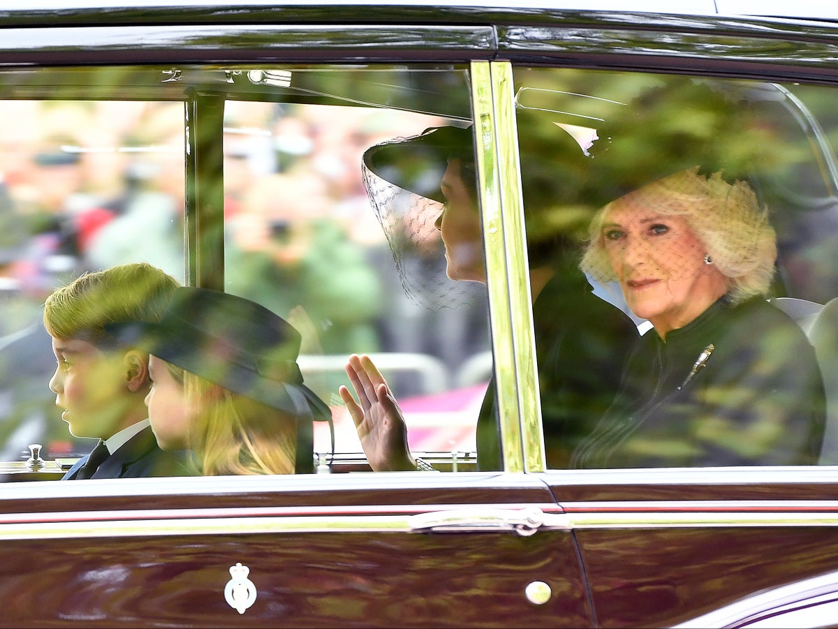 Camilla: Queen Consort wears floral-trim hat to Queen’s funeral