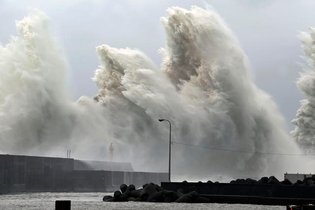 <p>High waves hit the shore in Aki, Kochi prefecture, in Japan on Monday as Typhoon Nanmadol slams southwestern Japan with heavy rainfall and strong winds </p>