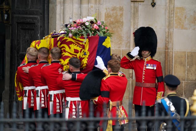 The coffin of Queen Elizabeth II is carried in to Westminster Abbey during the state funeral (PA)