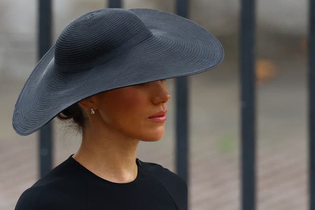 <p>Meghan, Duchess of Sussex, outside Westminster Abbey ahead of the Queen’s state funeral</p>