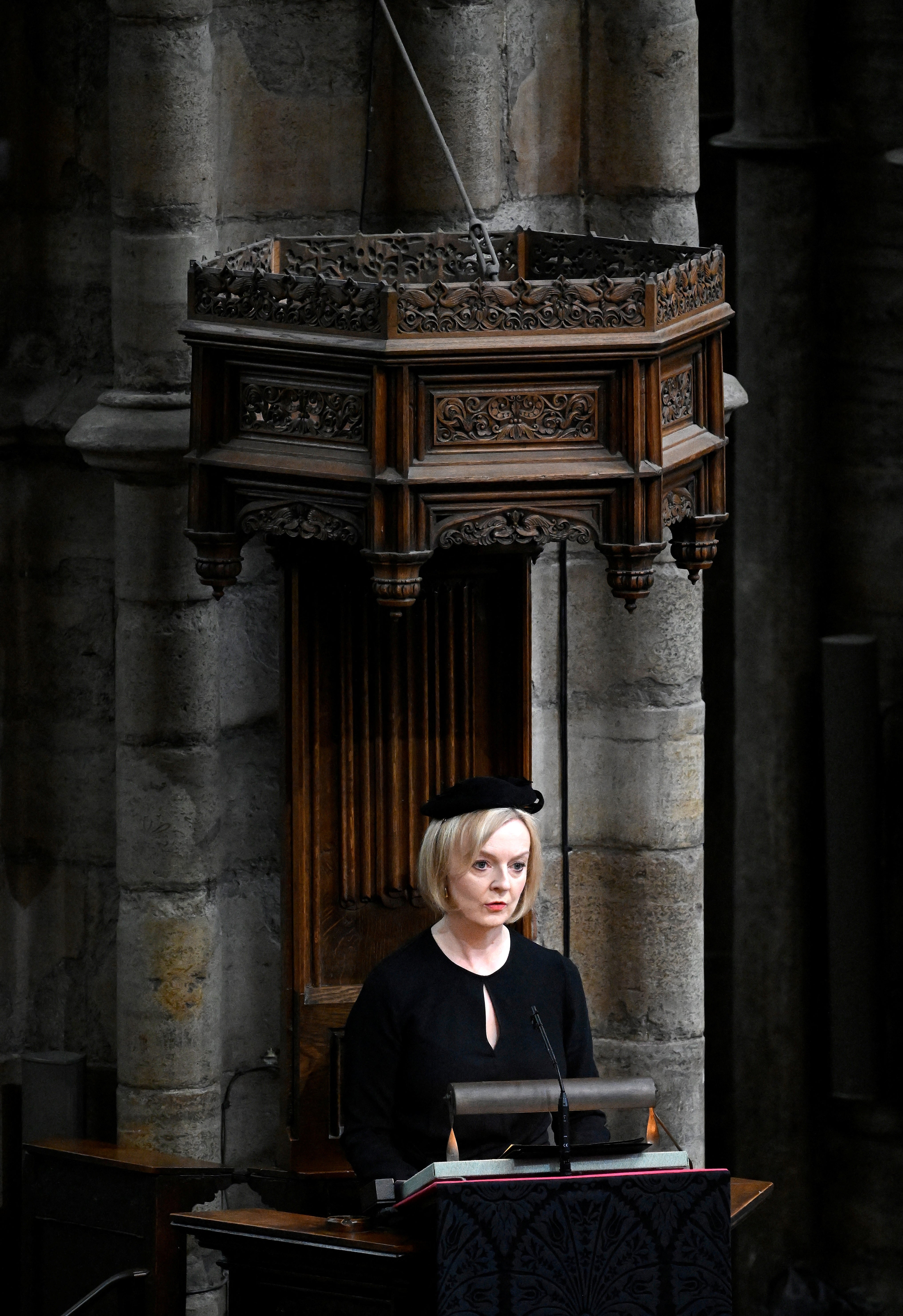 Liz Truss gives the second lesson at the funeral