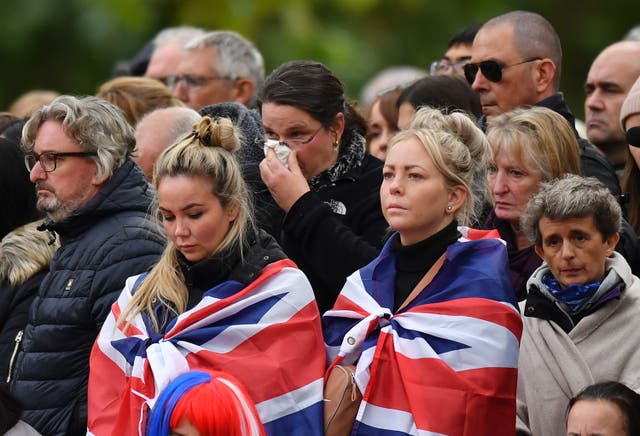 People on The Mall listen to the state funeral (Anthony Devlin/PA)