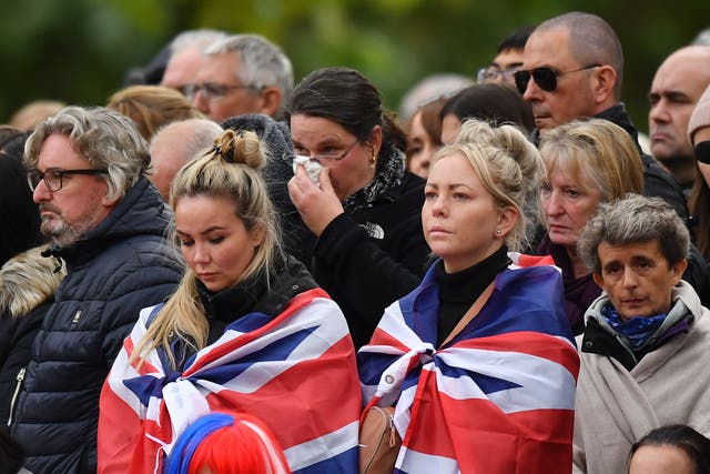 People on The Mall listen to the state funeral (Anthony Devlin/PA)