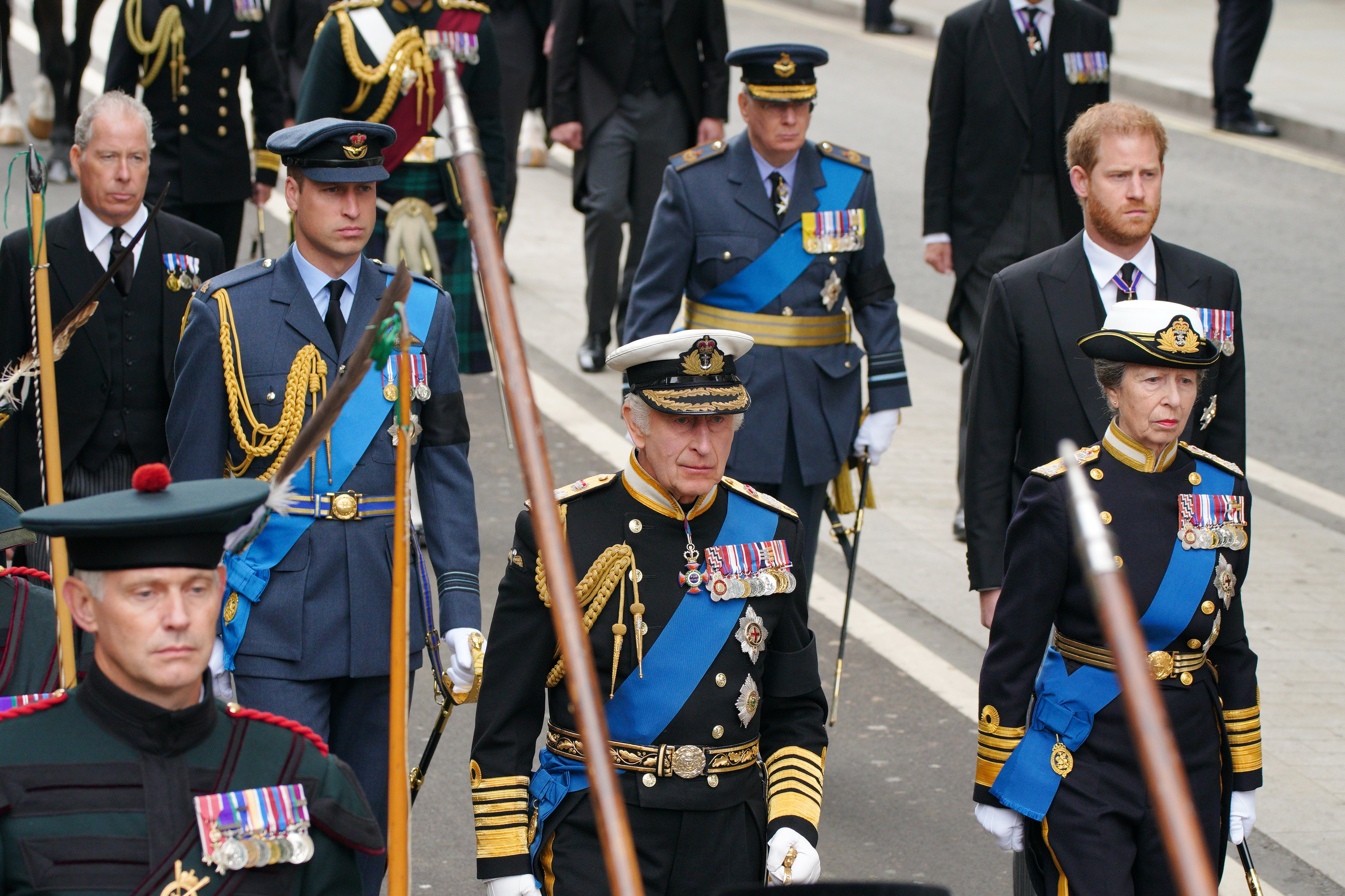 The King followed the Queen’s coffin alongside his siblings and son (Peter Byrne/PA)