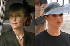 Princess of Wales and Duchess of Sussex wear jewelry given to them by Queen for Westminster funeral service