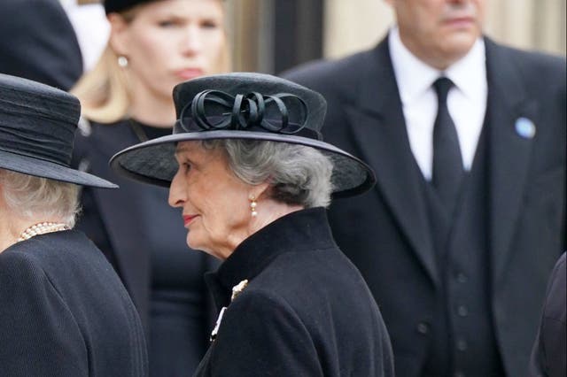<p>Lady Susan Hussey arrives at the Queen’s funeral</p>