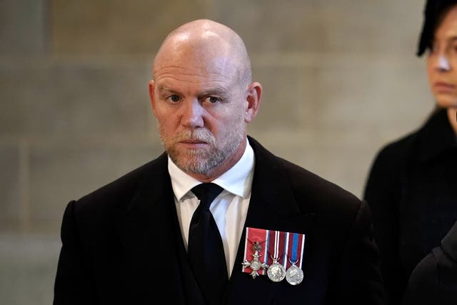 <p>Mike Tindall wearing his three medals</p>