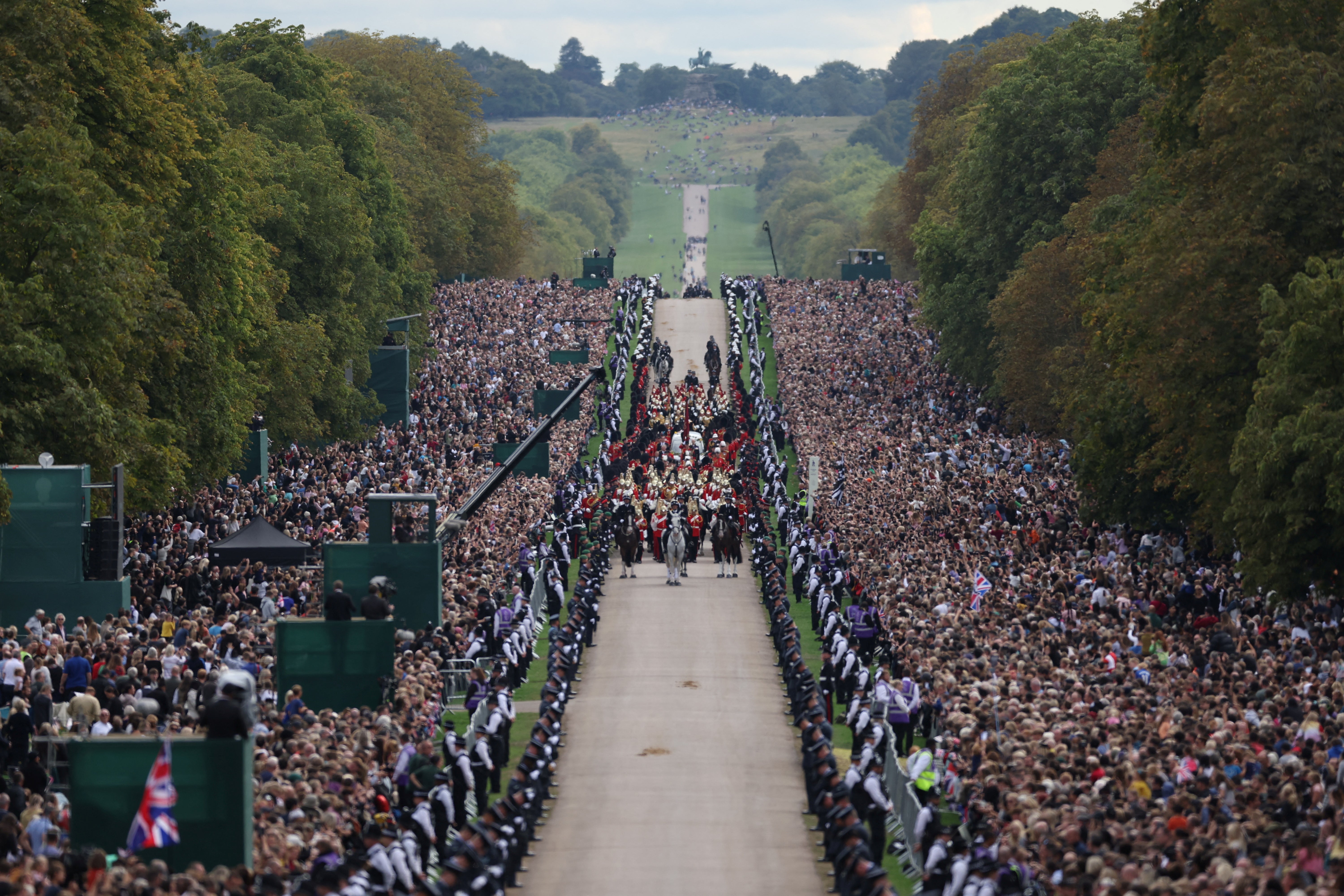 The hearse travels along the Long Walk as it makes its way to Windsor Castle