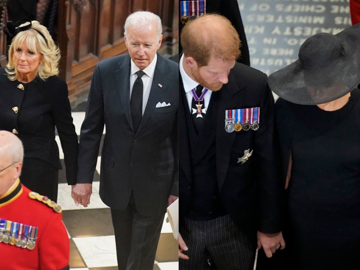 Couples show a united front by holding hands during Queen’s funeral at Westminster Abbey