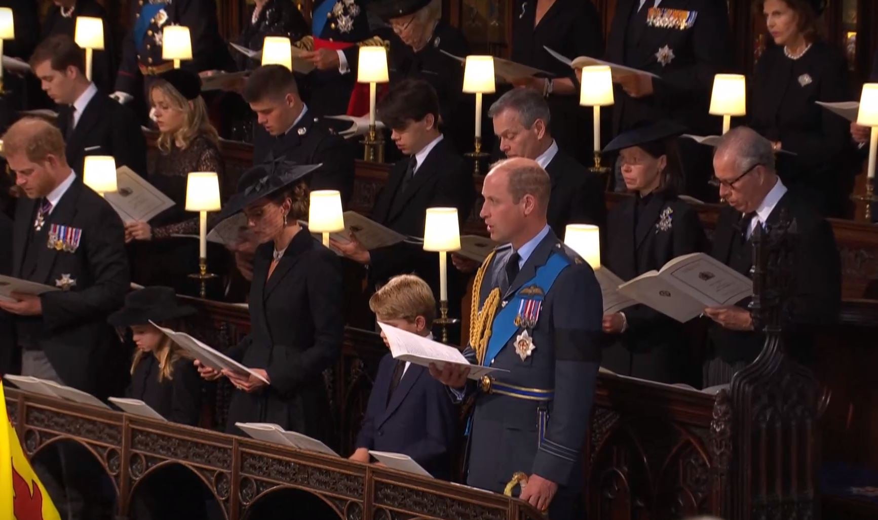 Prince William, Harry, Kate and George at the final public service for the Queen