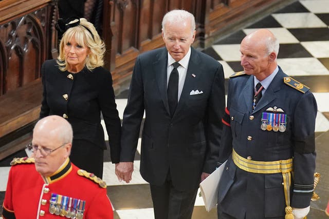 US President Joe Biden was among hundreds of heads of state attending the Queen’s funeral at Westminster Abbey (Dominic Lipinski/PA)