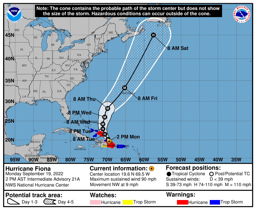 Forecast for Hurricane Fiona as of Monday afternoon