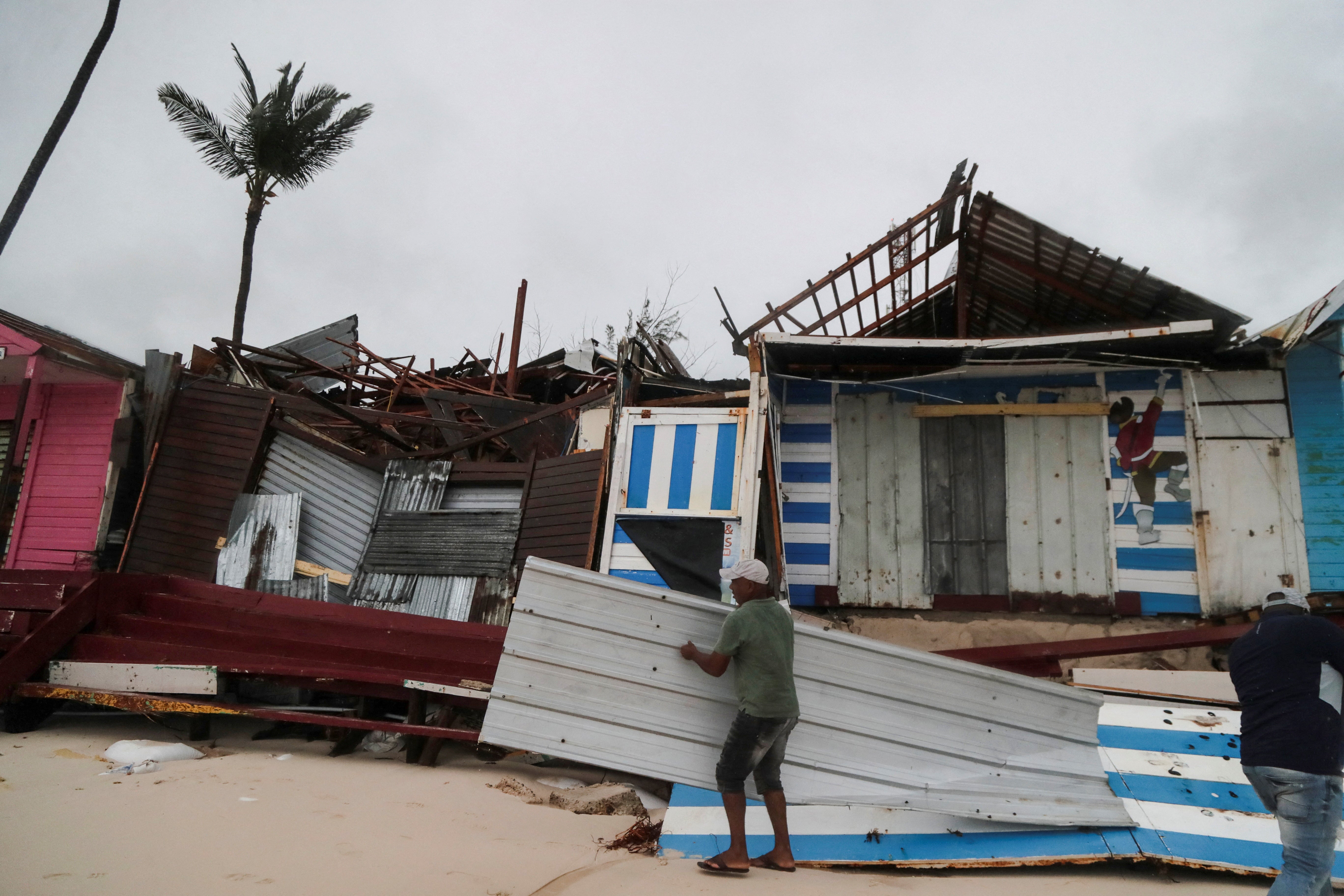 Damaged buildings near the shore in Punta Cana, Dominican Republic