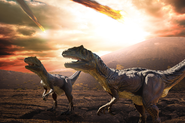 <p>Imagen artística del impacto de un asteroide que puso fin al reinado de 165 millones de años de los dinosaurios</p>