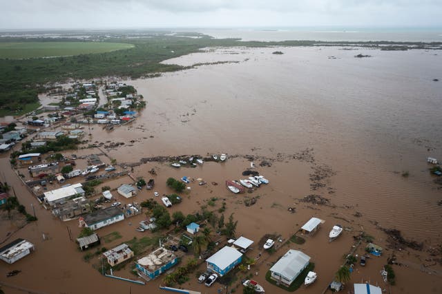 <p>Homes are flooded on Salinas Beach after the passing of Hurricane Fiona in Salinas, Puerto Rico on Monday </p>