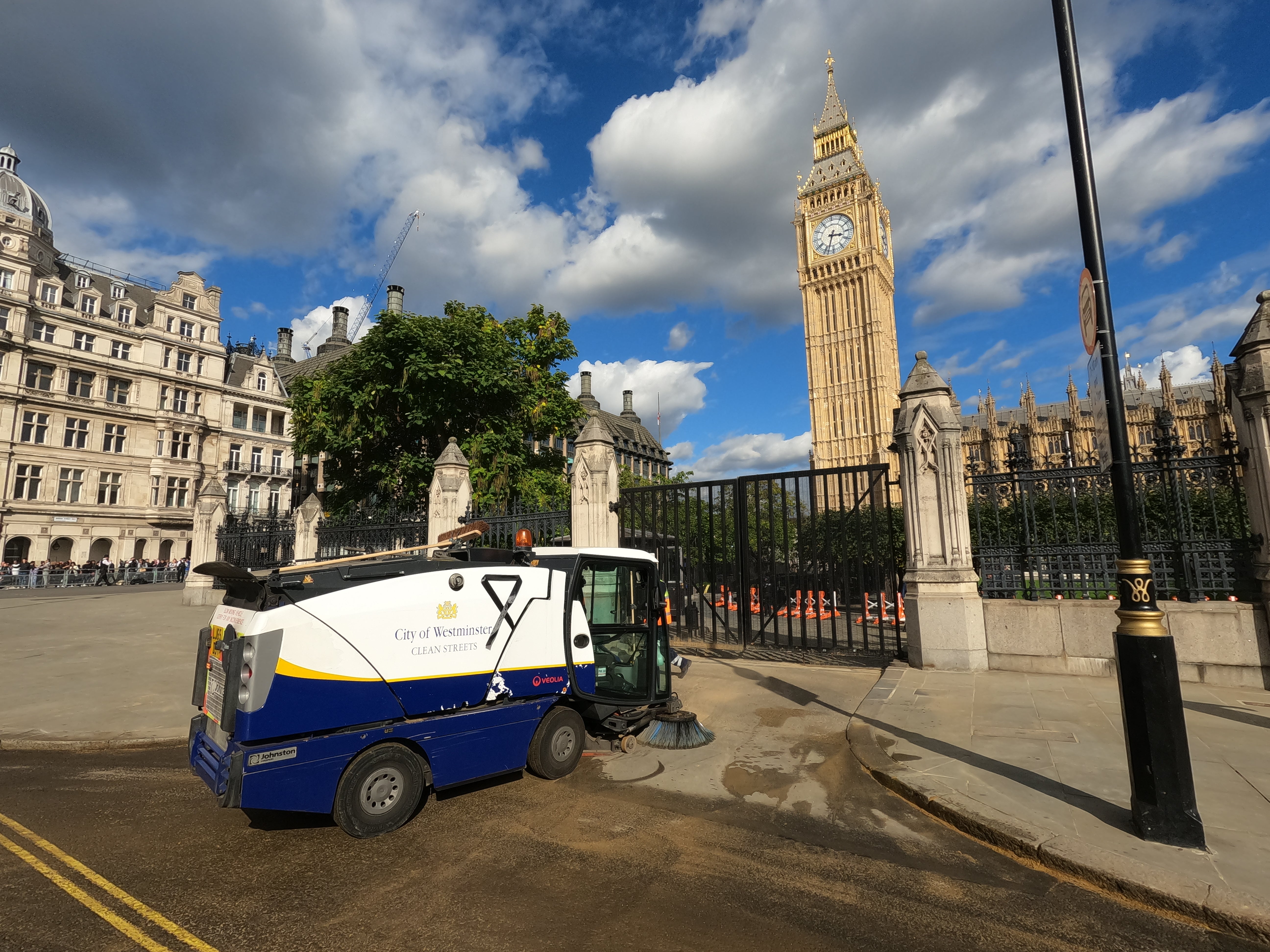 Street cleaning vehicle outside the gates of Parliament (Westminster Council/PA)