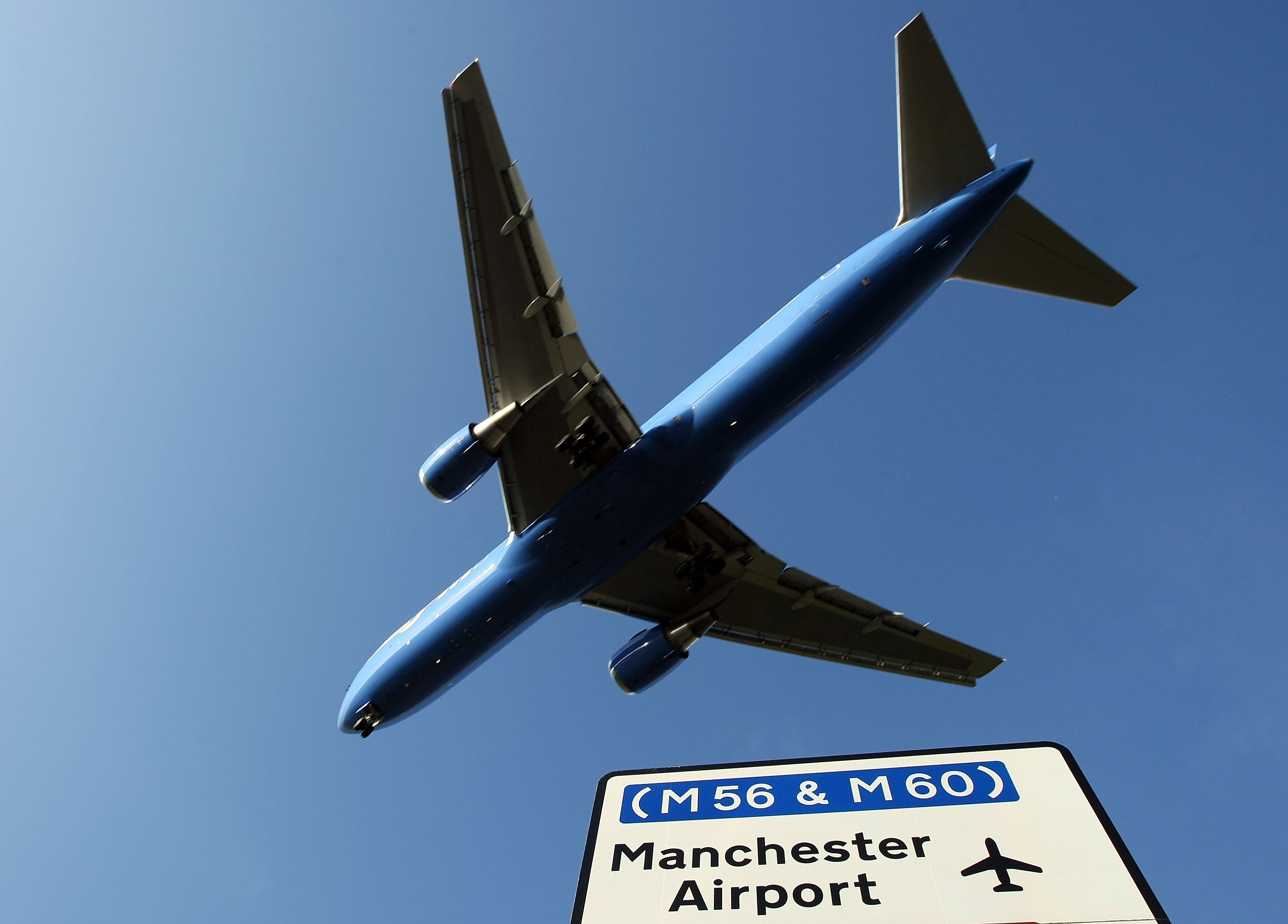 A passenger aircraft landing at Manchester International Airport (stock image)
