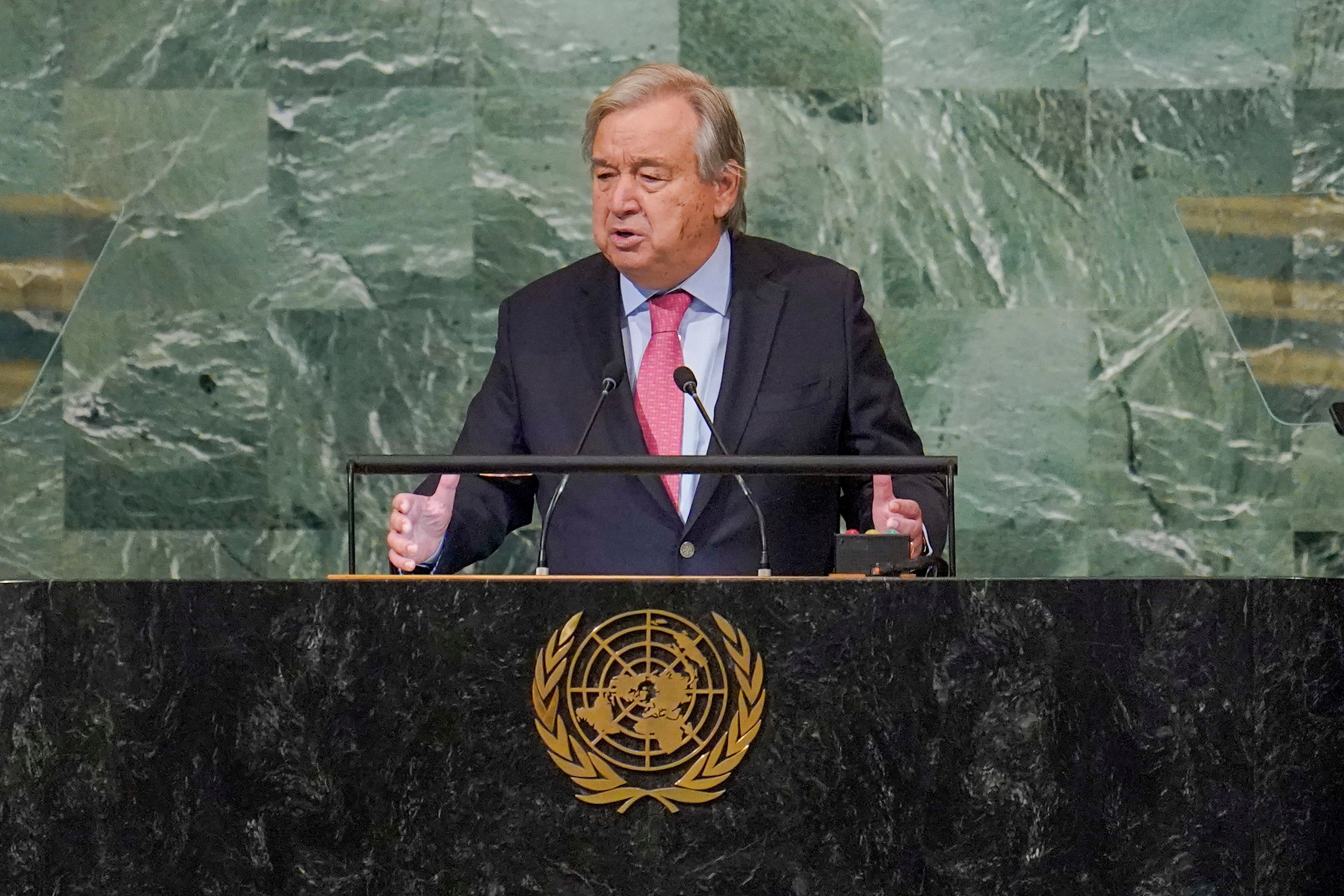<p>UN Secretary-General Antonio Guterres addresses the 77th session of the General Assembly at U.N. headquarters on Sept. 20, 2022. </p>