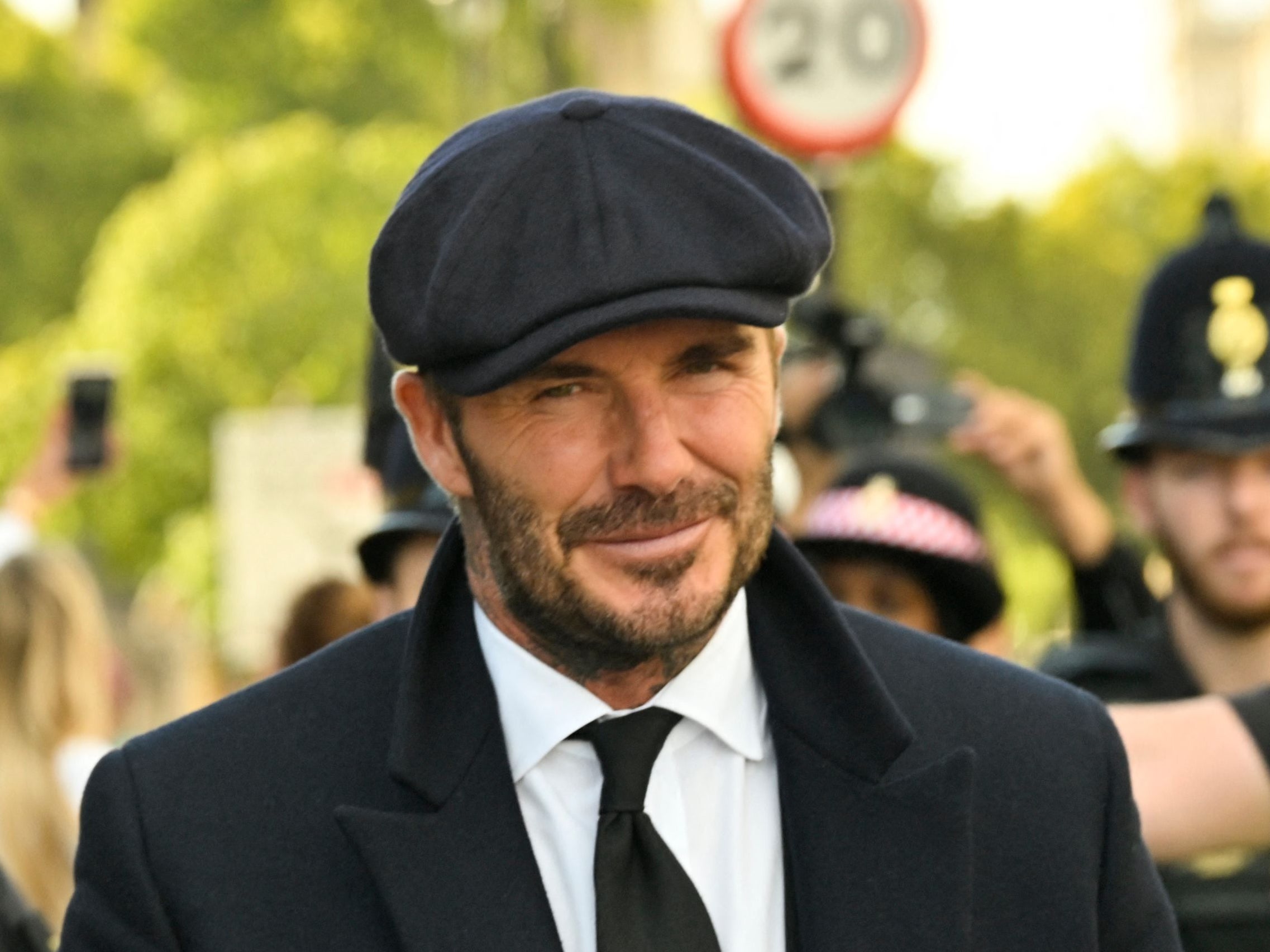 <p>David Beckham leaves the Palace of Westminster after paying respects to Queen Elizabeth II last week </p>