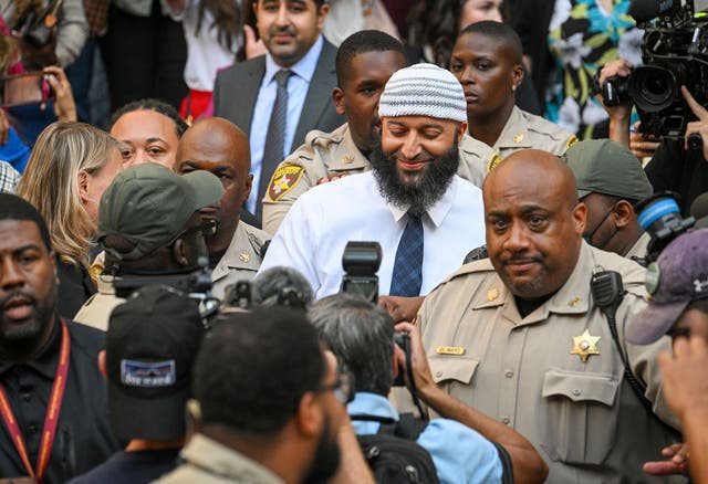 <p>Adnan Syed leaves the courthouse on Monday after his conviction was quashed </p>