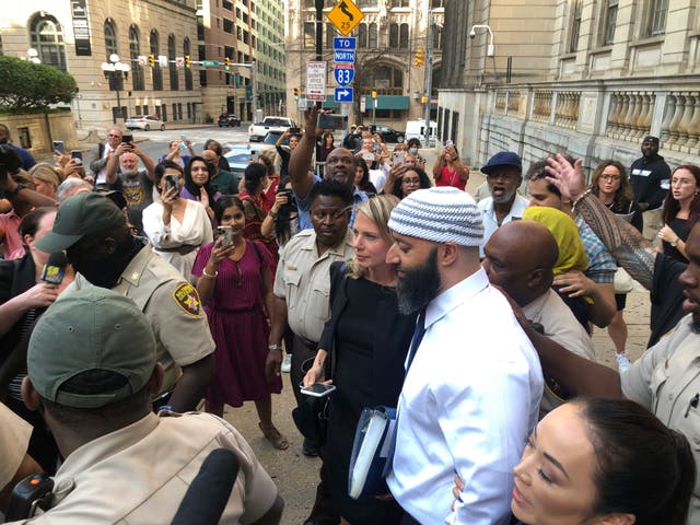 <p>Adnan Syed leaves the courthouse on Monday </p>