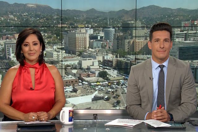 <p>Former KTLA-TV news host Lynette Romero and Mark Mester, who reports suggest has been suspended </p>