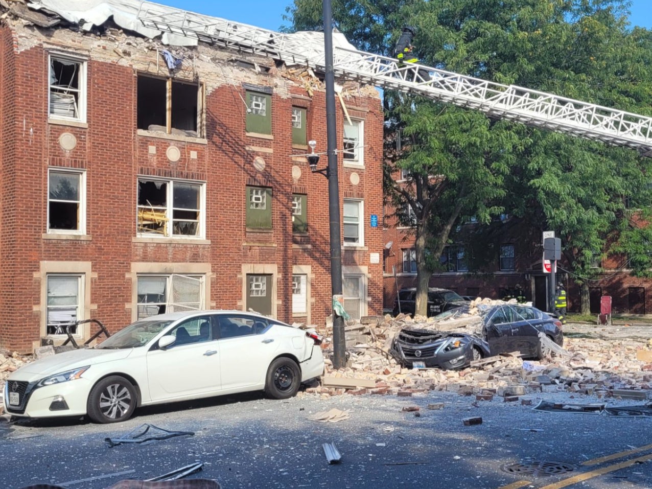 An apartment building in Chicago that exploded, injuring at least six people