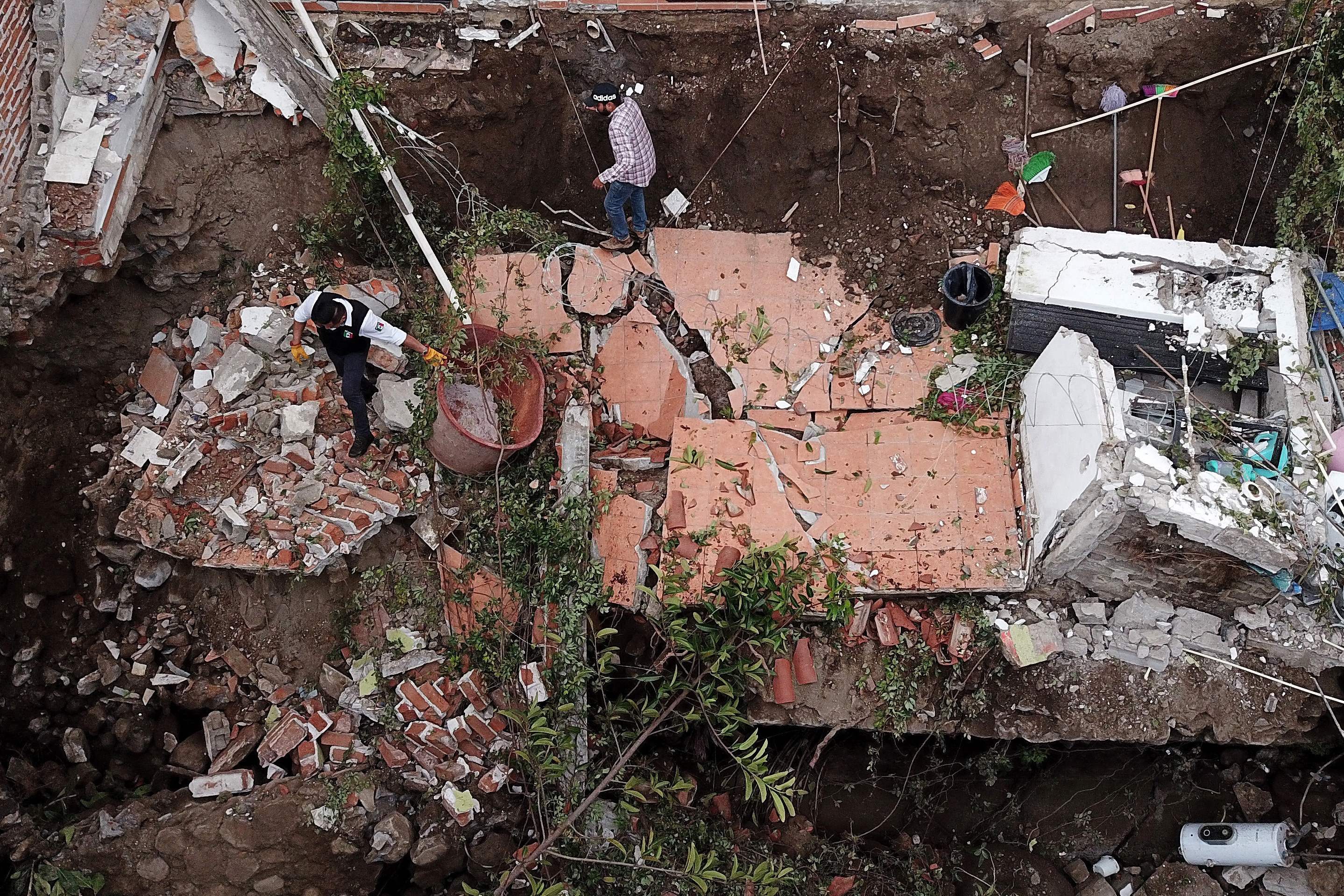 Aerial view of a house that collapsed after yesterday's earthquake in Colima, state of Colima, Mexico, on September 20, 2022