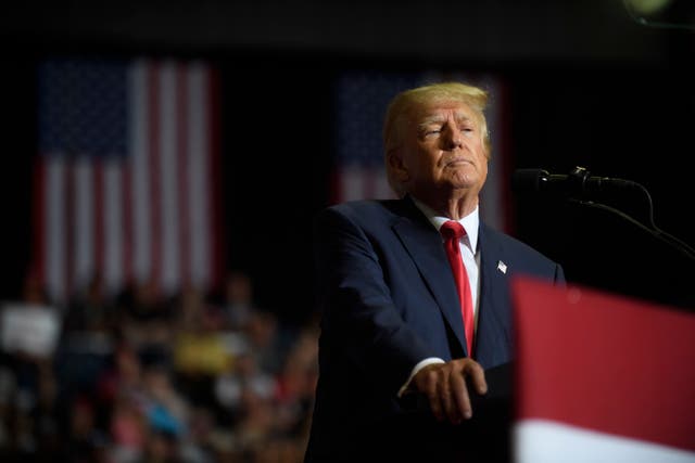 <p>Former President Donald Trump speaks at a Save America Rally in Ohio </p>