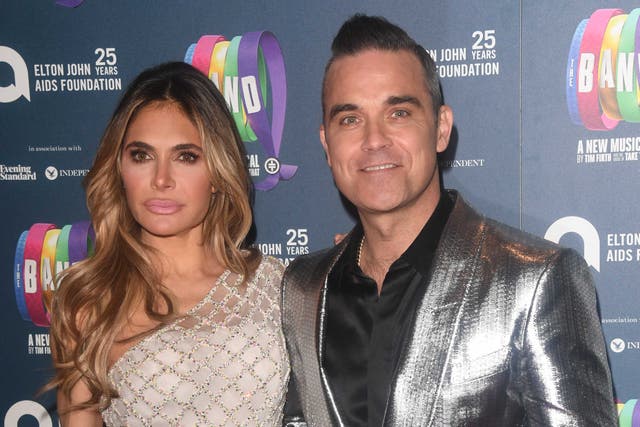 <p>Robbie Williams with wife Ayda Field in 2018</p>