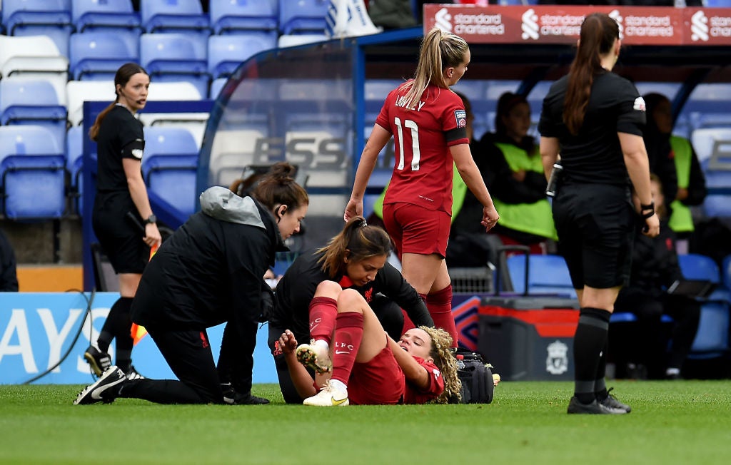 Kiernan injured her ankle in Liverpool’s shock win over Chelsea