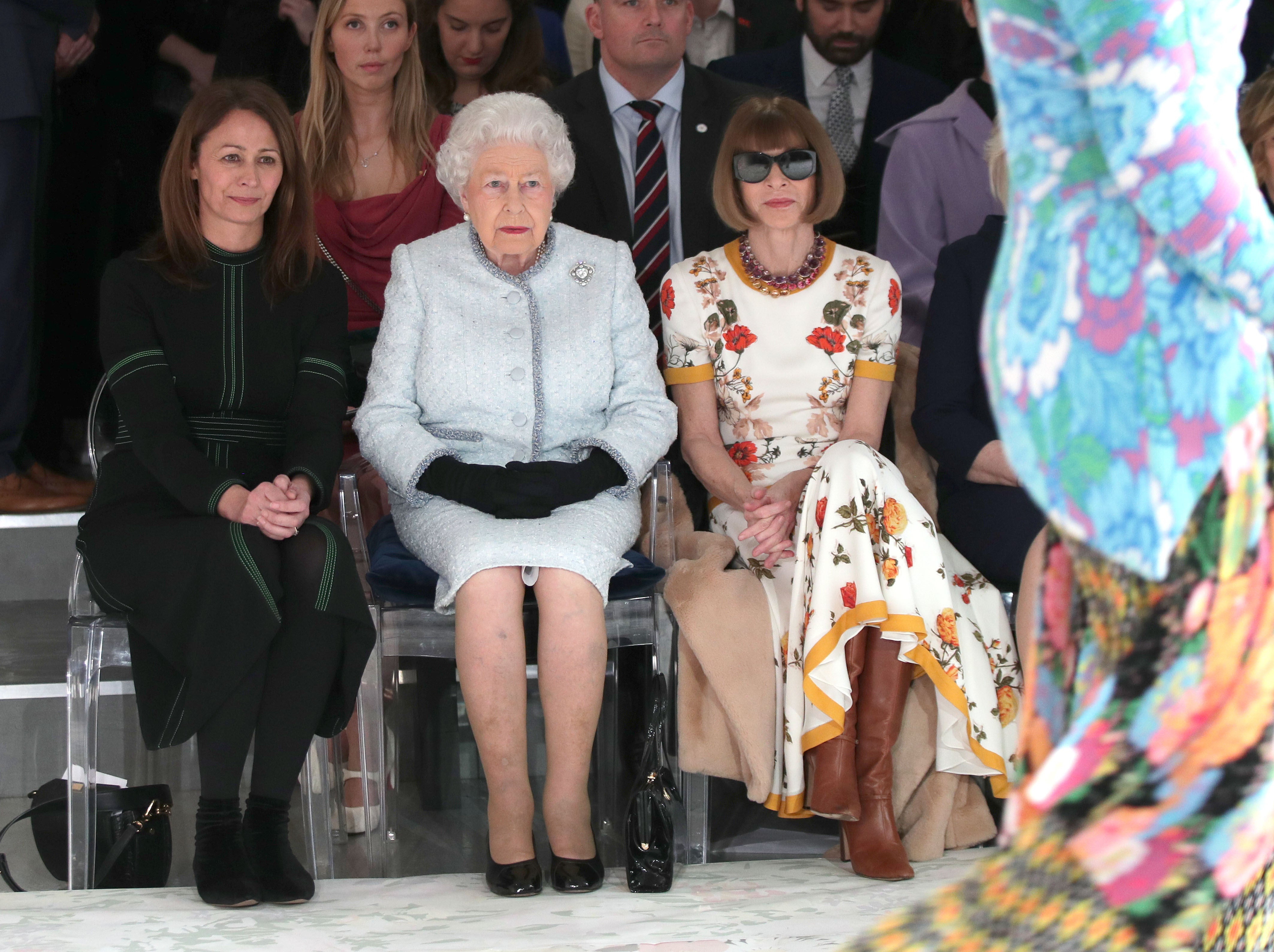 Queen Elizabeth II at Richard Quinn’s London Fashion Week show in 2018 (Yui Mok/PA)