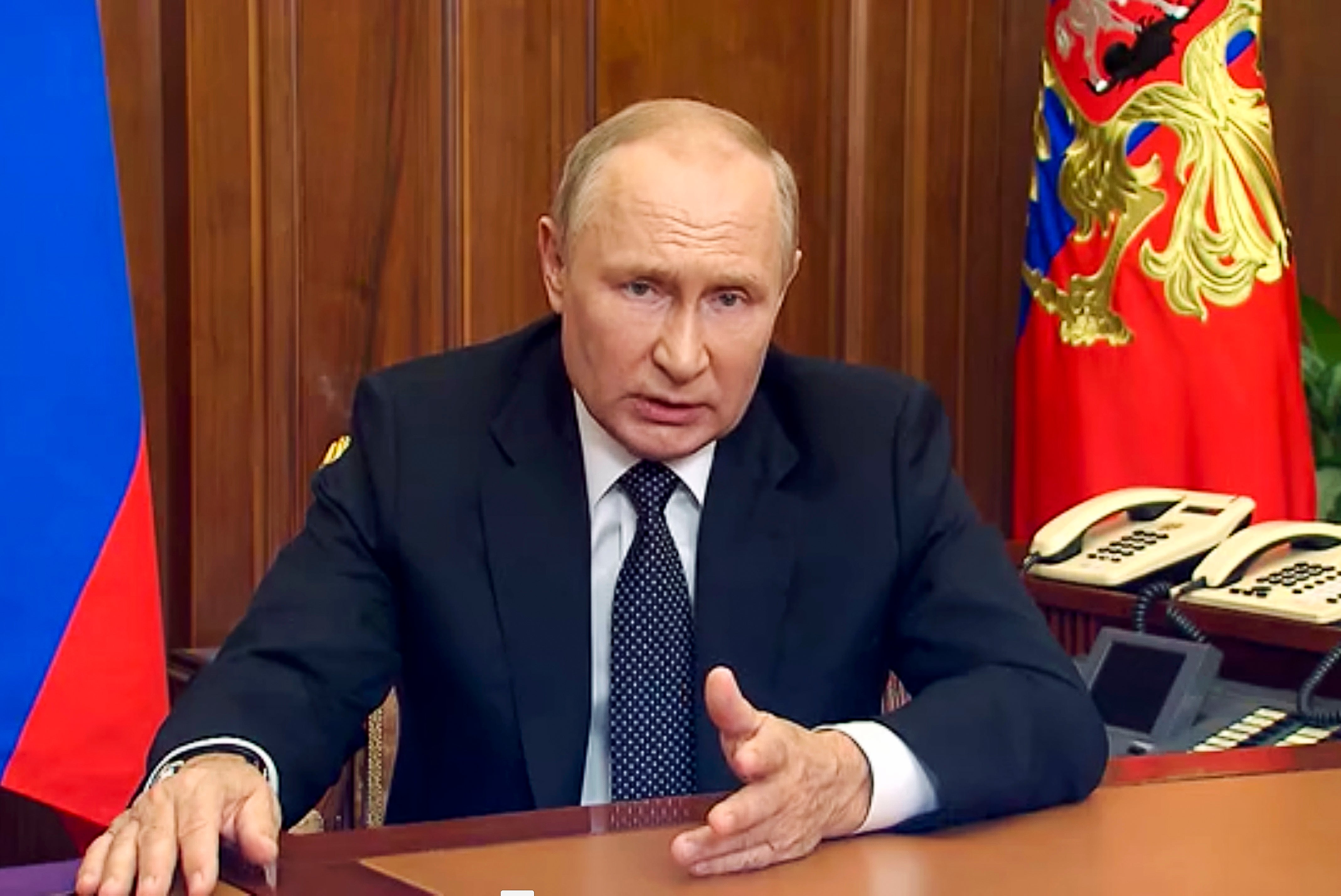 Vladimir Putin addressing Russians on television on Wednesday with the announcement of a partial mobilisation