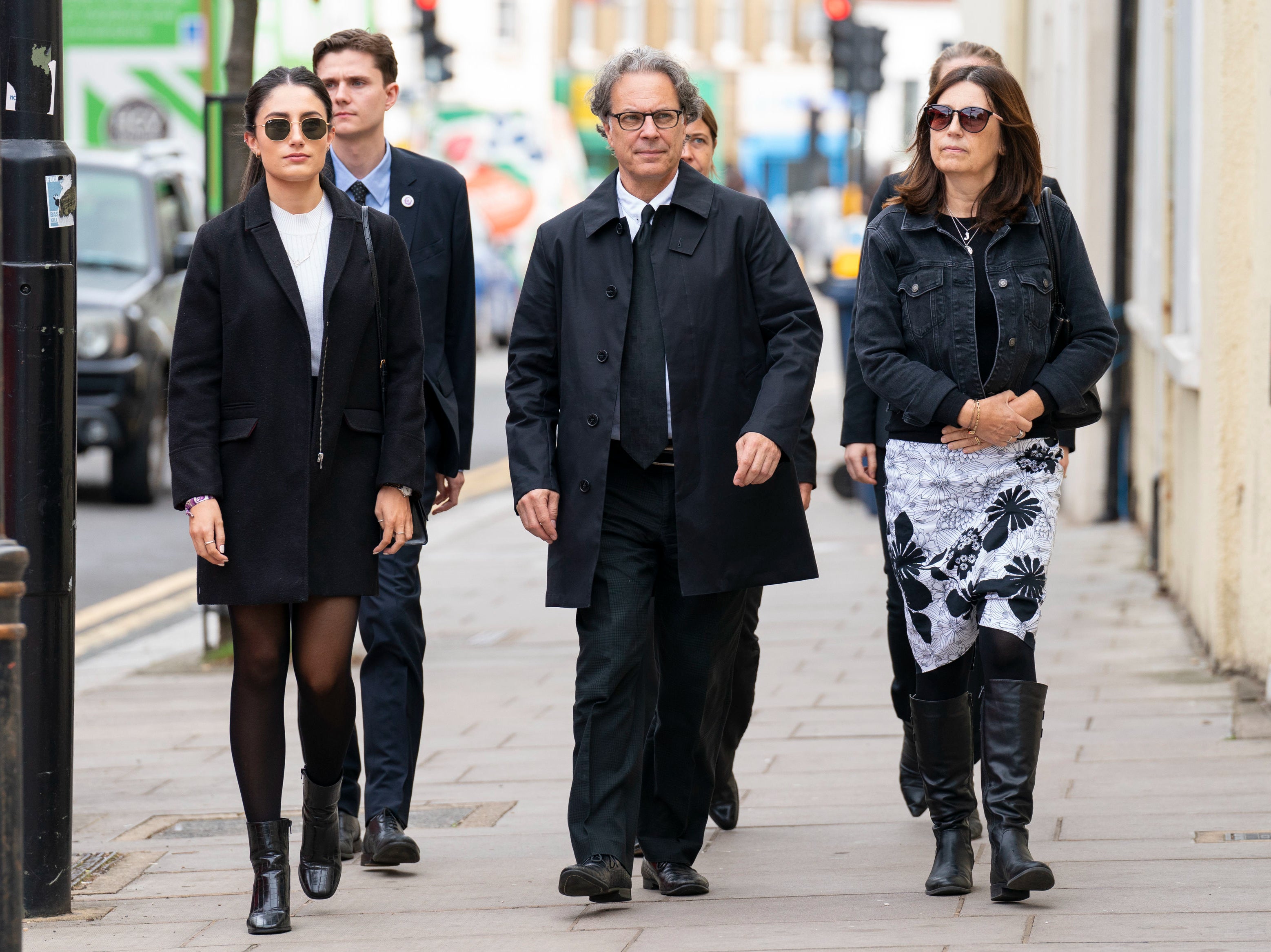 Molly Russell’s father Ian Russell (centre), mother Janet Russell (right) and her sister (left) arriving at Barnet Coroner’s Court on the first day of the inquest into her death