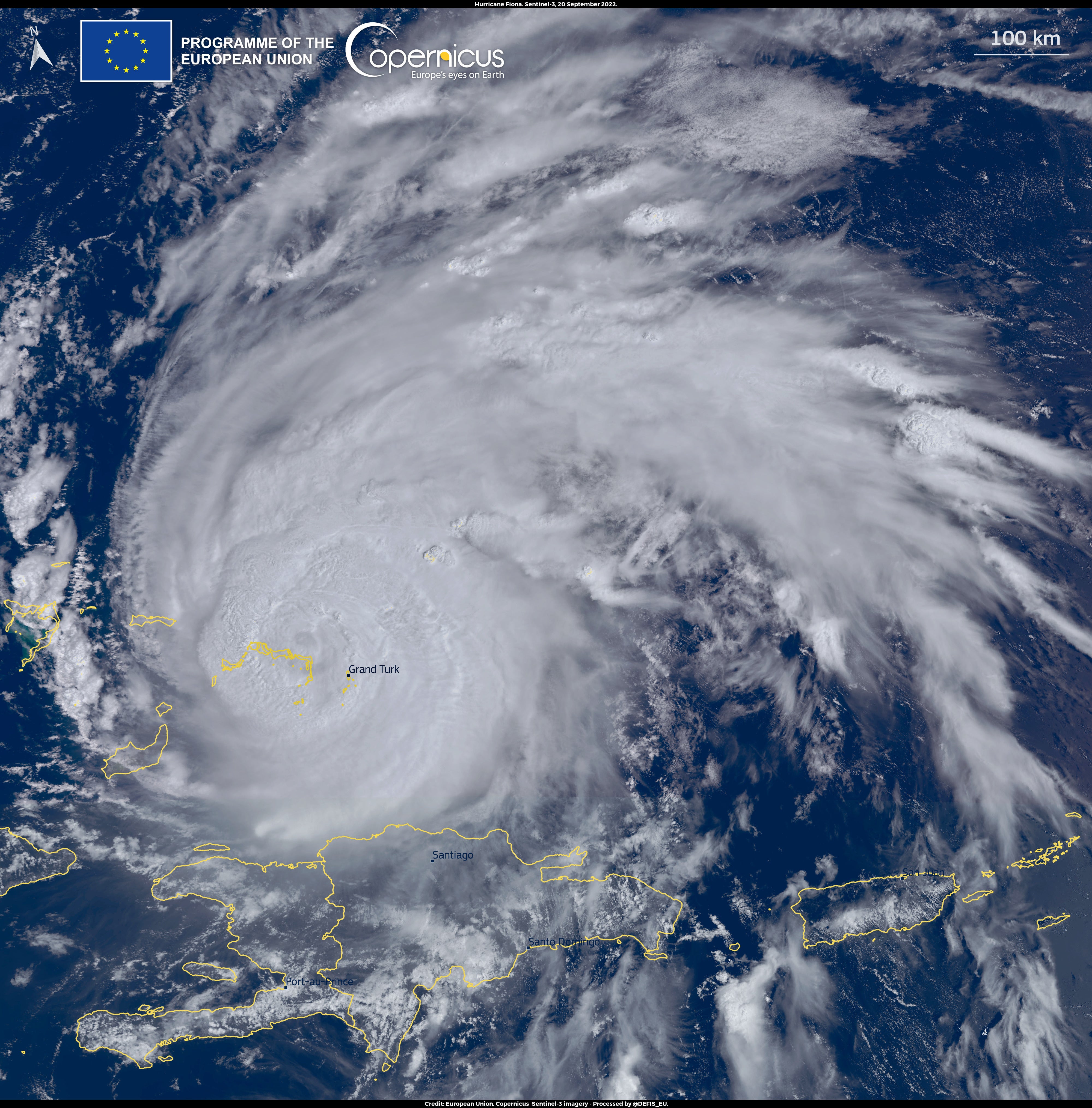 <p>A satellite image of Hurricane Fiona as it passed over Turks and Caicos on Tuesday</p>