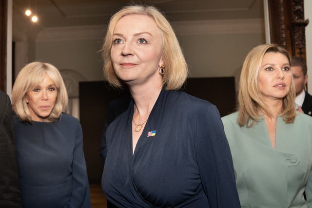 Prime Minister Liz Truss meets Ukrainian first lady Olena Zelenska, far right, and French first lady Brigitte Macron, far left, at the Ukrainian Institute of America in New York City (Stefan Rousseau/PA)