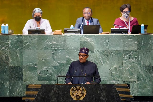 <p>El presidente de Nigeria da un discurso ante la Asamblea General de la ONU </p>