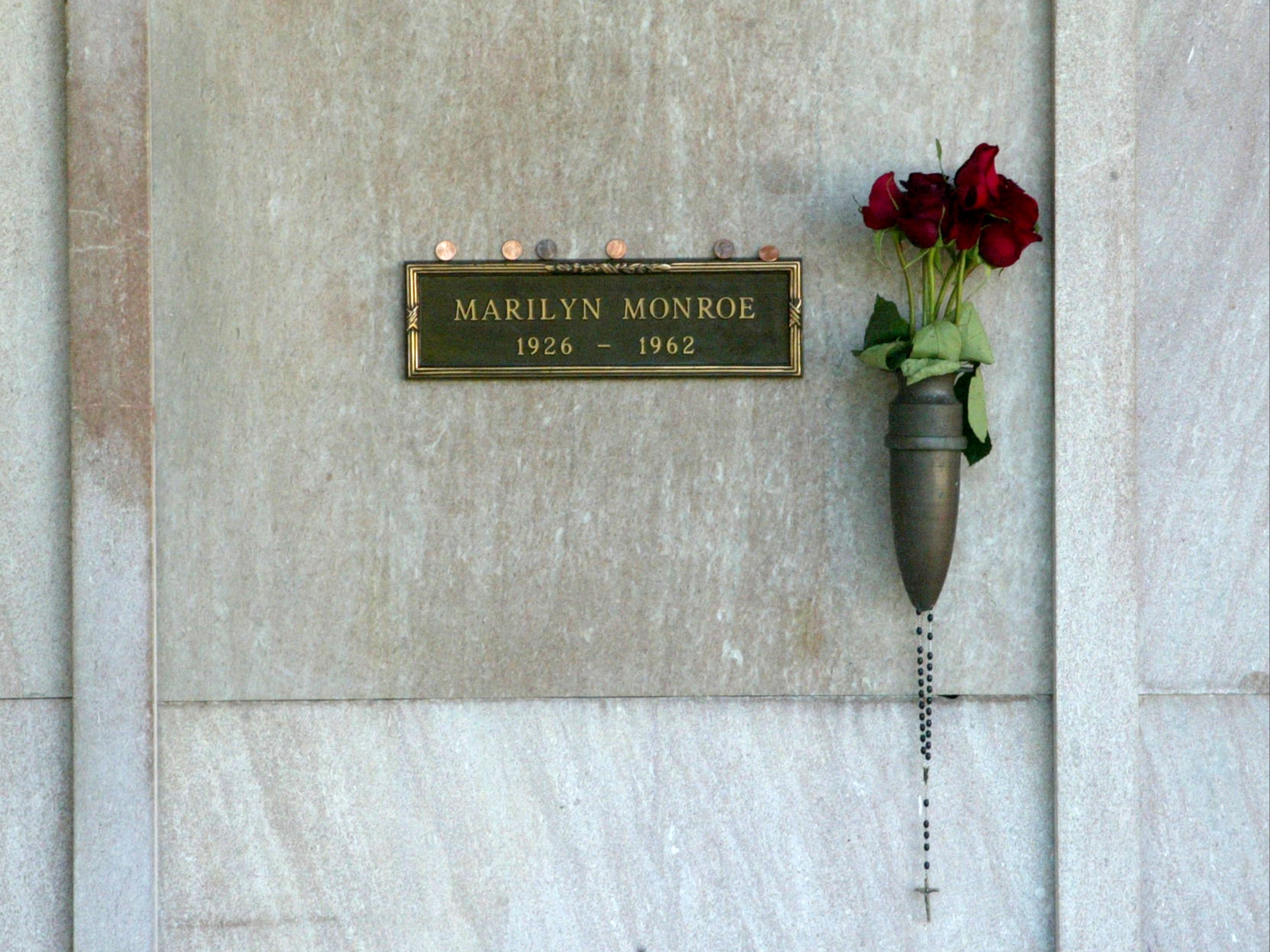 The grave site of late actress Marilyn Monroe. Playboy founder Hugh Hefner later purchased the crypt adjacent.