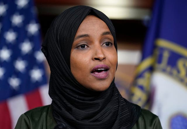 <p>FILE - Rep. Ilhan Omar, D-Minn., speaks to reporters during a news conference at the Capitol in Washington, Nov. 30, 2022 </p>