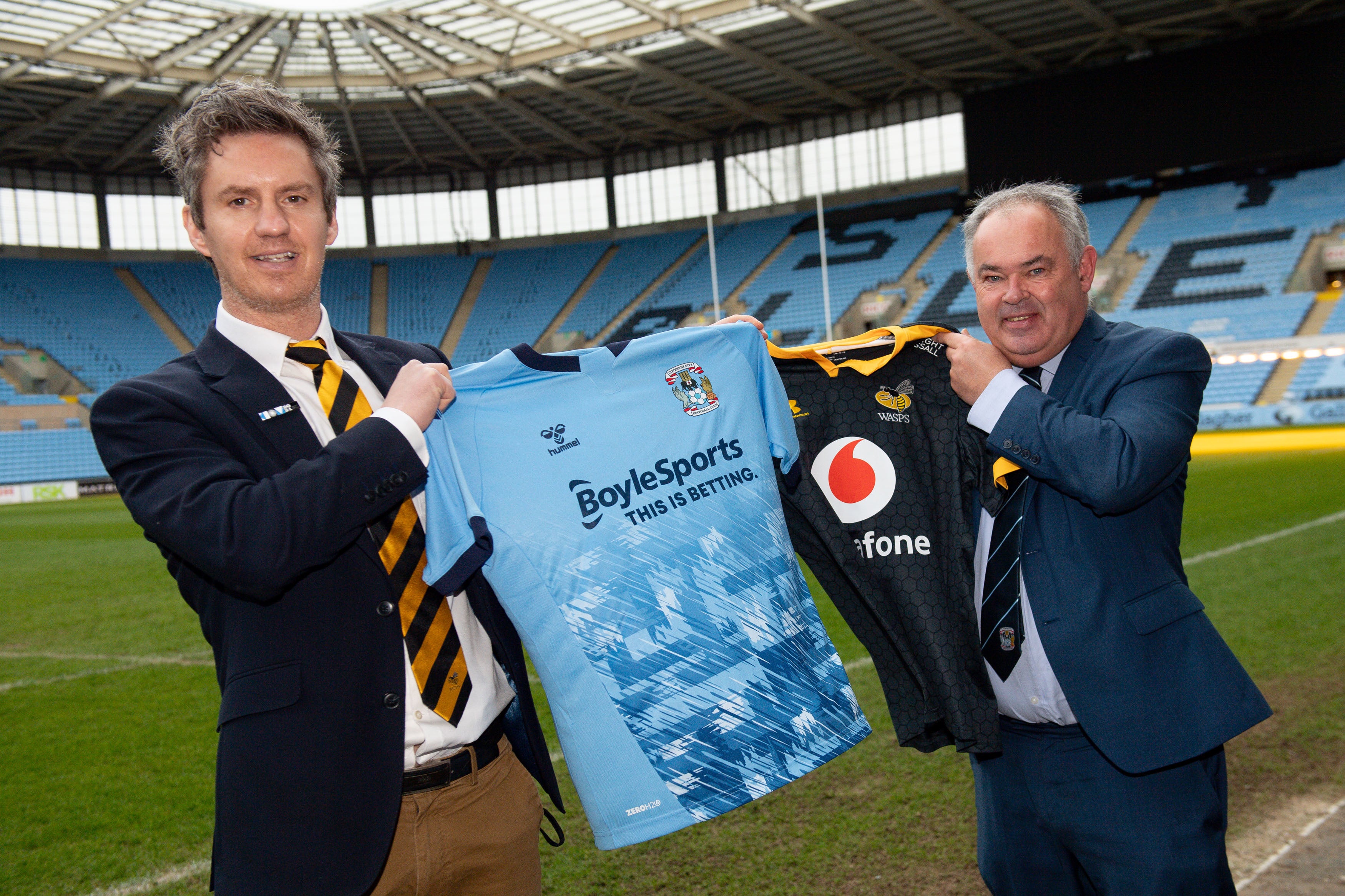 Wasps in happier times when Stephen Vaughan could announce Coventry’s return to the stadium alongside Dave Boddy in 2021 (Jacob King/PA)