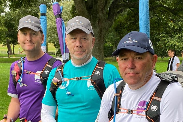 Tim Owen, Mike Palmer and Andy Airey setting off in Edinburgh (Papyrus/PA)