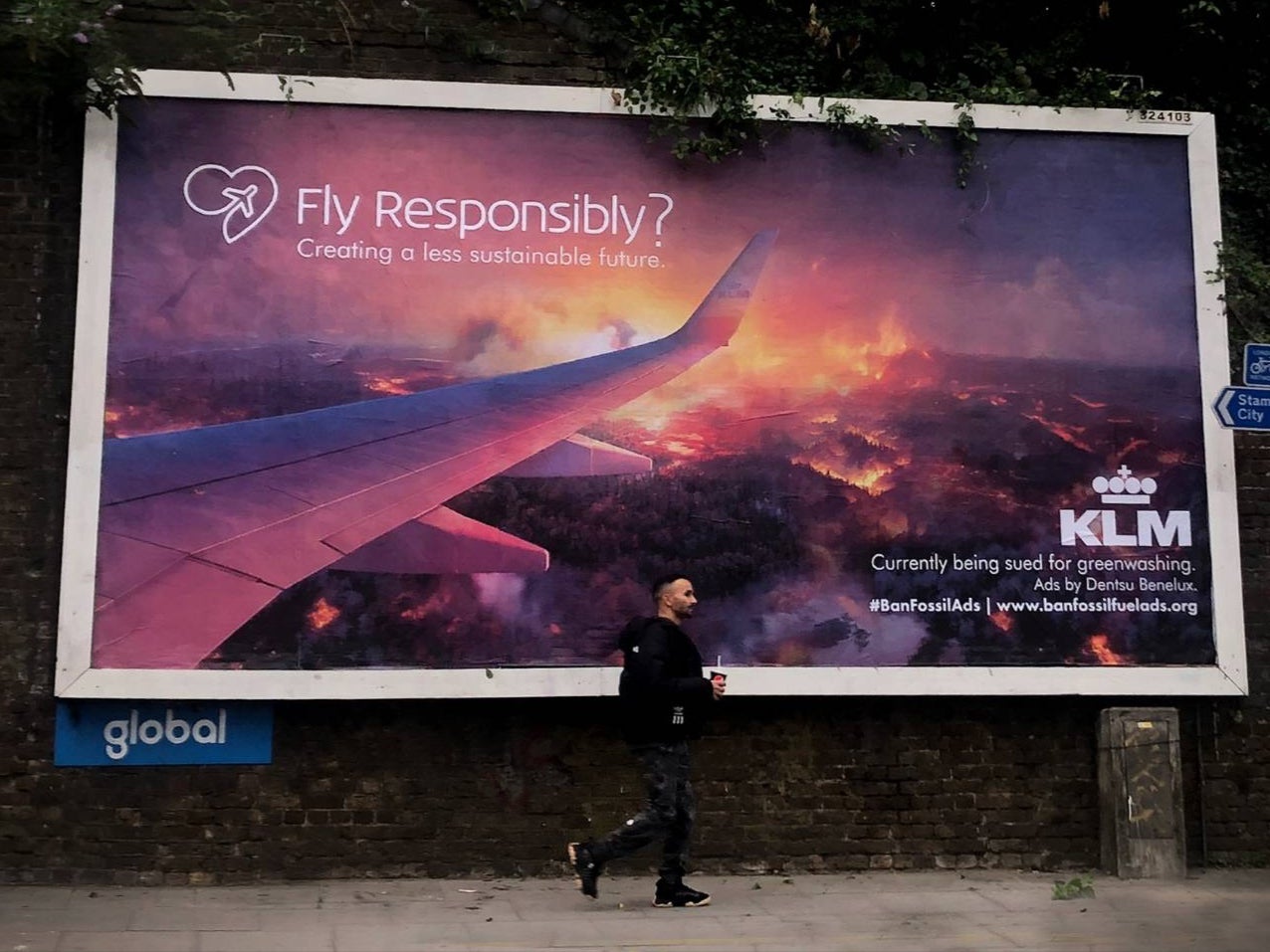 Michelle Tylicki’s “KLM” advert shows a plane flying over raging wildfires