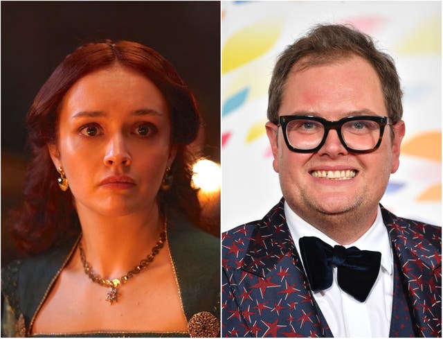 <p>Olivia Cooke in ‘House of the Dragon’ and Alan Carr</p>