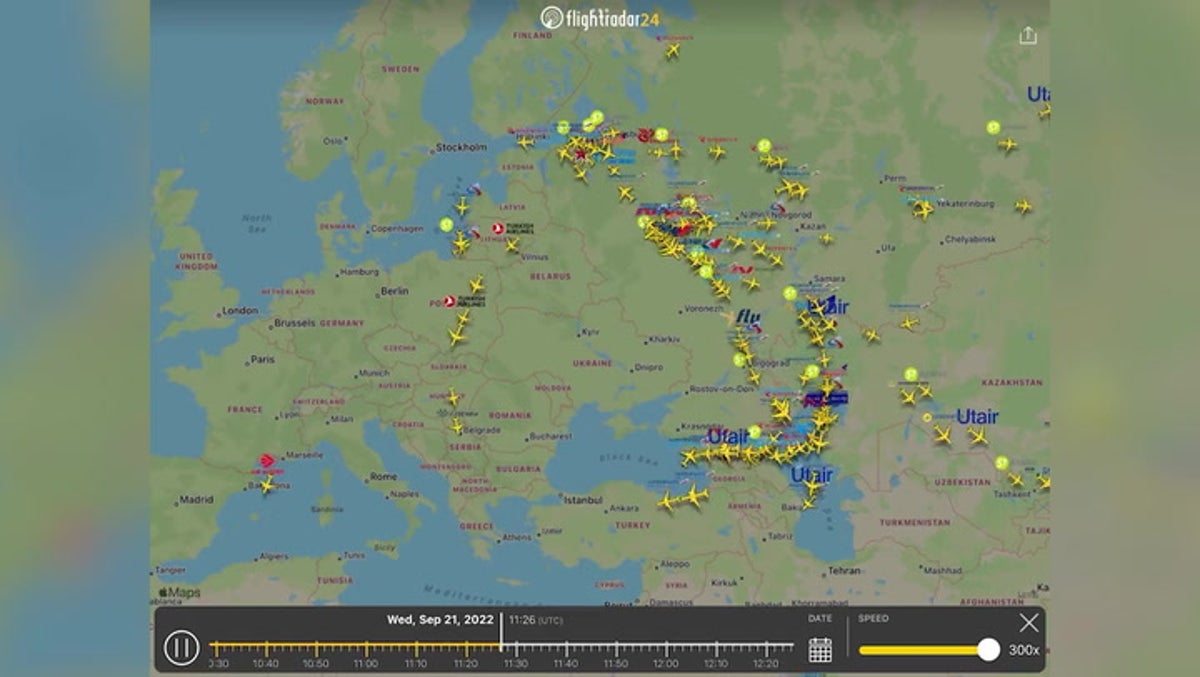 FlightRadar shows Russian exodus to escape Vladimir Putin’s mass conscription