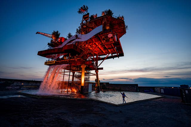 See Monster, a decommissioned North Sea offshore platform, which has been transformed into one of the UK’s largest public art installations (Ben Birchall/PA)
