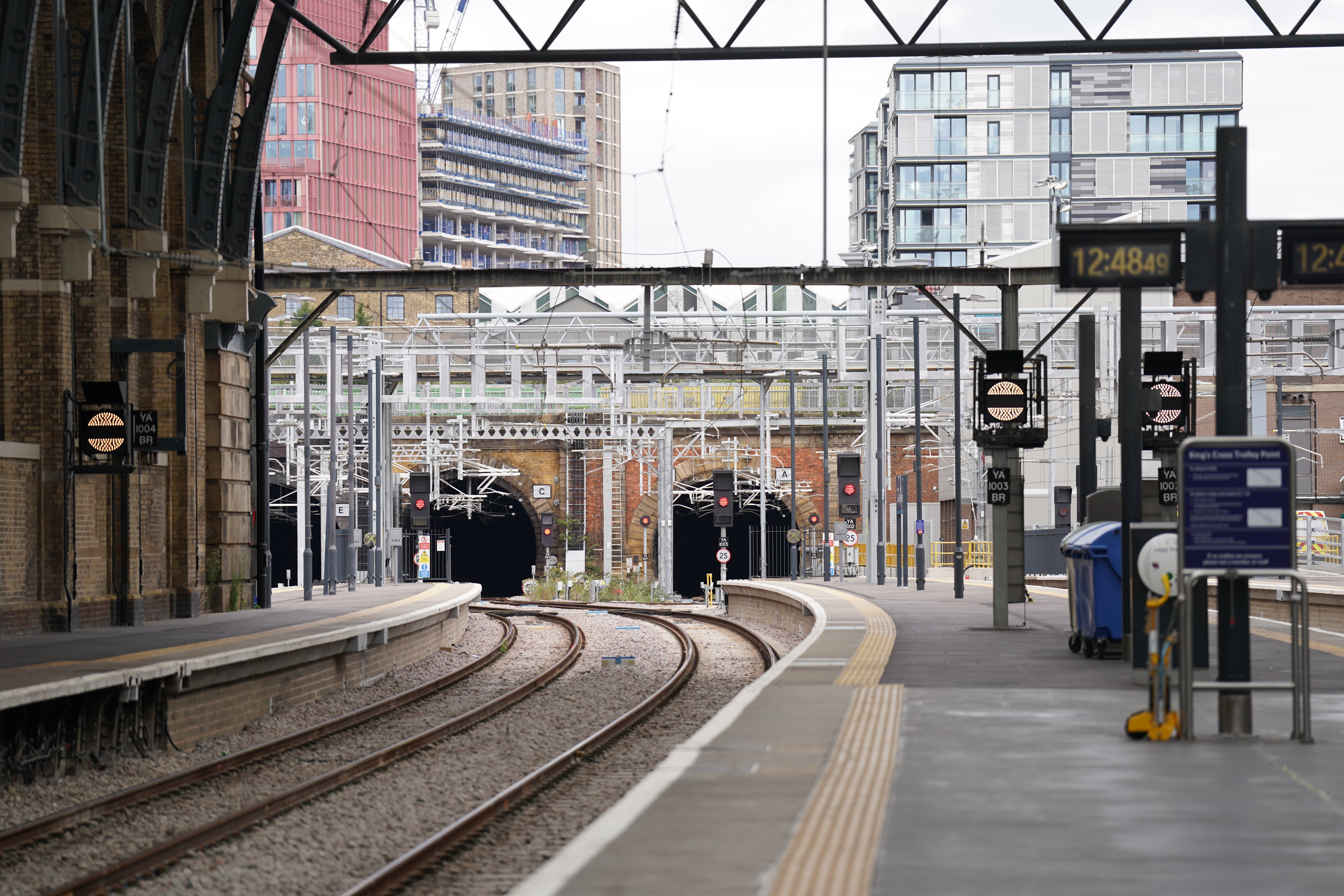 Empty platforms at King’s Cross railway station in London during a strike last month. More industrial action has been announced (Kirsty O’Connor/PA)